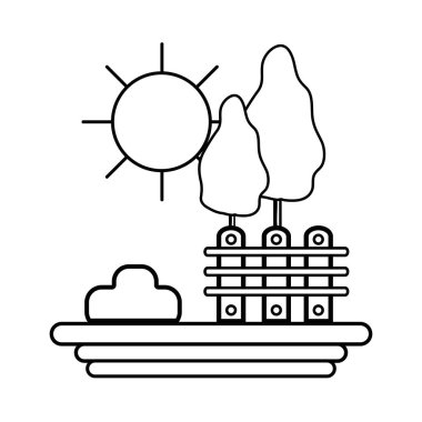 satır kılavuz ahşap ağaç ve güneş vektör çizim