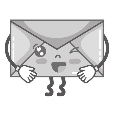 gri tonlamalı kawaii şirin komik e-posta iletisi vektör çizim