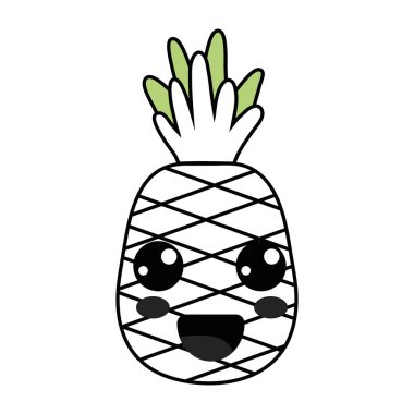 satır kawaii şirin mutlu ananas meyve vektör çizim