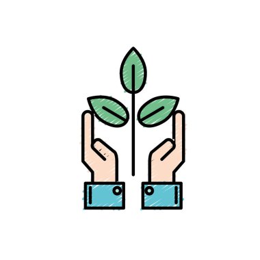ekoloji bitki yaprakları ve eller yukarı vektör çizim