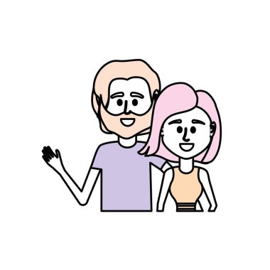 Çift birlikte rahat kıyafetler vektör çizim tasarım