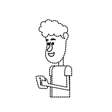 noktalı şekli güzel adam saç modeli ve el vektör çizim içinde smartphone