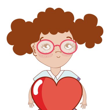 kalp ve gözlük, vektör çizim ile güzel kız