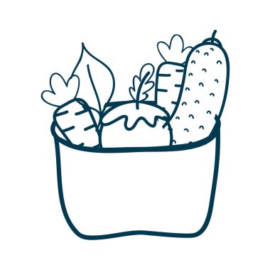 kase, vektör çizim içinde kontur taze ve lezzetli sebze