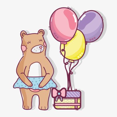 hediye ve balon, vektör çizim ile sevimli vahşi ayı