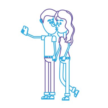 vektör çizim satırı çift öpüşme ve alma selfie ile smartphone