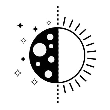 ay ve Güneş evren mistik vektör çizim kontur tutulması