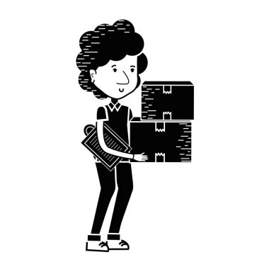 kontur teslimatçı paketleri kutusu dağıtım, vektör çizim ile