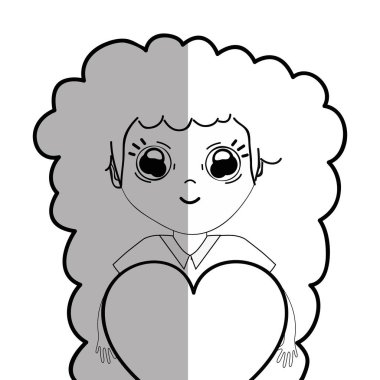 kalp ve rahat kıyafet, vektör çizim satırı güzel kızla