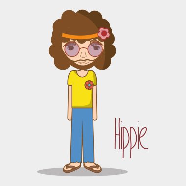 hippi yüz adam gözlük ve saç modeli, vektör çizim tasarım