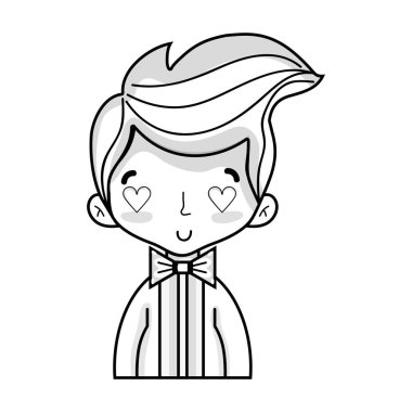 şık takım elbise ve kalp gözleri güzel çocuk çizgi vektör illusration