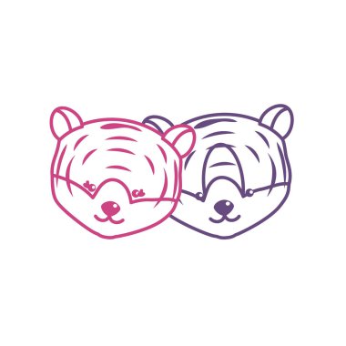 siluet sevimli kaplan hayvan çift birlikte vektör çizim kafa