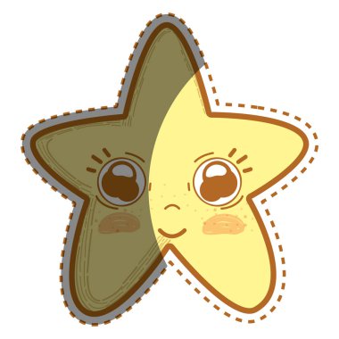 Kawaii sevimli yıldızı büyük gözleri ve yanakları, vektör çizim tasarım