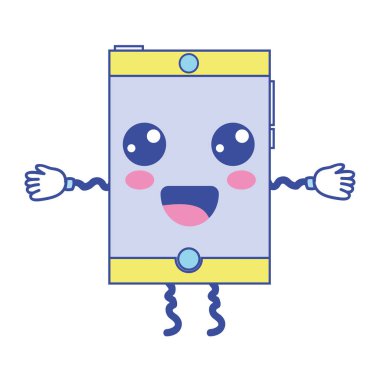 Kawaii şirin mutlu smartphone teknoloji vektör çizim