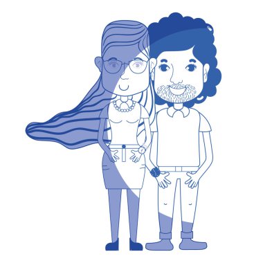 saç modeli ve rahat kıyafetler, vektör çizim ile siluet güzel çift