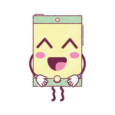 Kawaii şirin mutlu smartphone teknoloji vektör çizim