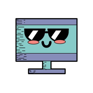 Kawaii şirin ihale bilgisayar teknoloji vektör çizim