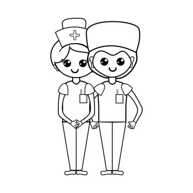 Doktor ve hemşire insanlar vektör çizim yardımcı olmak için sıraya