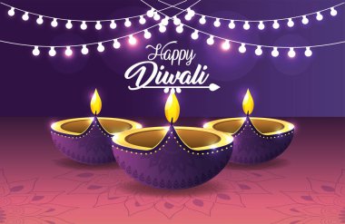 Diwali tanklar ekranın ampuller süslemeleri ile illüstrasyon vektör