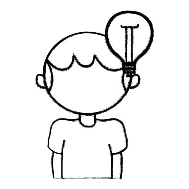 çizgi çocuk ampul fikir ve saç modeli tasarım vektör çizim ile