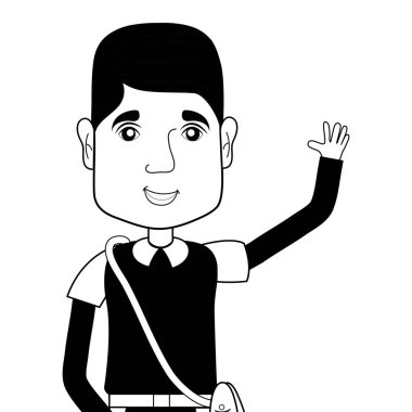 kontur adam çanta ve saç şekli vektör çizim ile