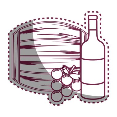etiket satırı şişe şarap, varil ve üzüm, vektör çizim tasarım
