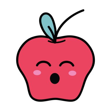 Kawaii şirin komik elma meyve, vektör çizim