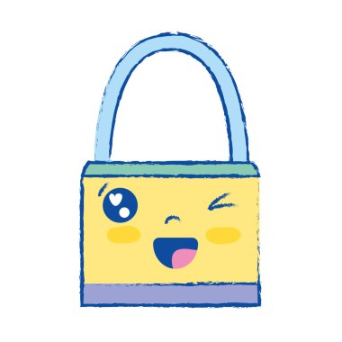 Kawaii şirin komik asma kilit güvenlik vektör çizim