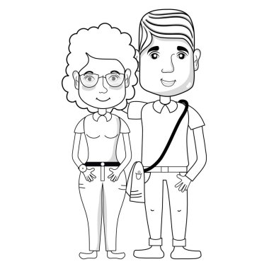 saç modeli ve rahat kıyafetler, vektör çizim ile güzel çift hat