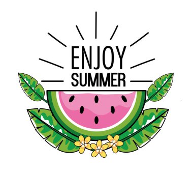 yaz ve watermelofruit yaprakları vektör çizim ile keyfini çıkarın