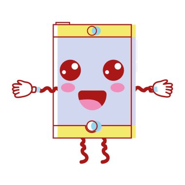 Kawaii şirin mutlu smartphone teknoloji vektör çizim