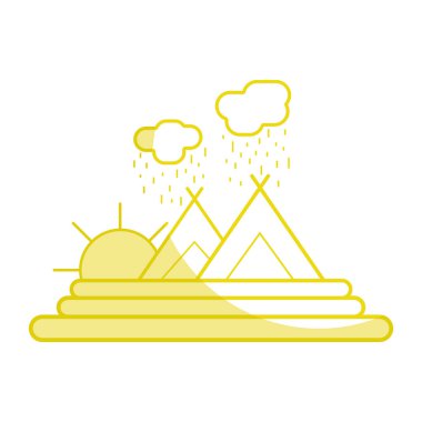 siluet bulut dağ ve güneş vektör çizim ile yağmur