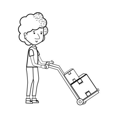 siluet teslimatçı paketleri taşıma aracında, vektör çizim ile