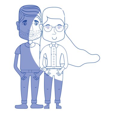 saç modeli ve rahat kıyafetler, vektör çizim ile siilhouette güzel çift