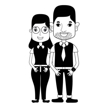 saç modeli ve rahat kıyafetler, vektör çizim ile kontur güzel çift