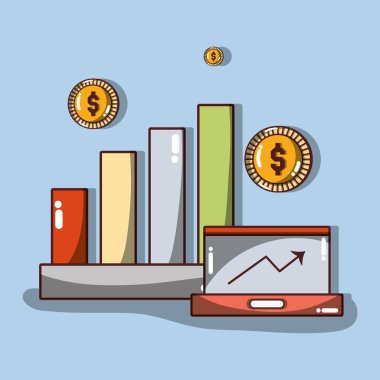yukarı ok ve sikke vektör çizim ile iş istatistikleri