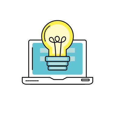 dizüstü bilgisayar teknolojisi bilgi ve ampul fikir vektör çizim ile