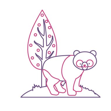 siluet sevimli panda vahşi hayvan yanında ağaç vektör çizim