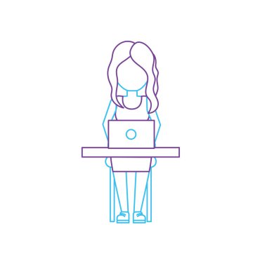 siluet profesyonel iş kadını dizüstü bilgisayar ve kurumsal iş vektör çizim