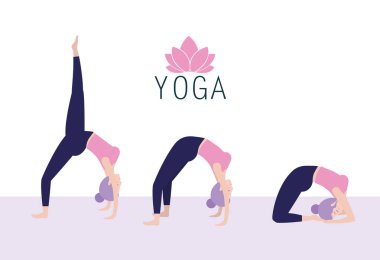 Fitness kadın eğitim yoga pozisyon vektör çizim ayarla