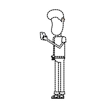 noktalı şekli güzel adam saç modeli ve el vektör çizim içinde smartphone