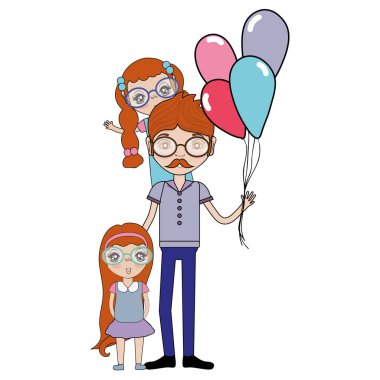 babası onun kızları ve balonlar, vektör çizim ile