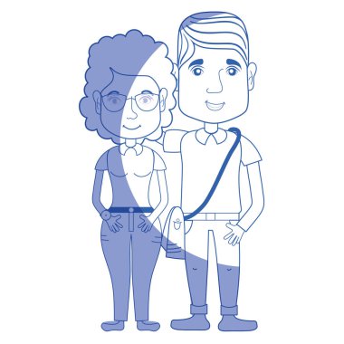 saç modeli ve rahat kıyafetler, vektör çizim ile siluet güzel çift