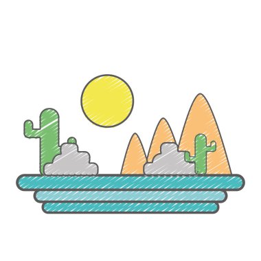 kaktüs ve güneş vektör çizim ile bitkiler ile Dağları