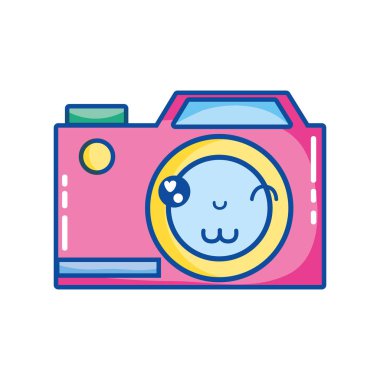 Kawaii şirin komik dijital kamera vektör çizim