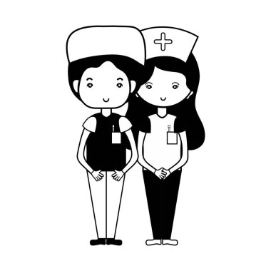 kontur doktor ve hemşire insanlar vektör çizim yardımcı olmak için