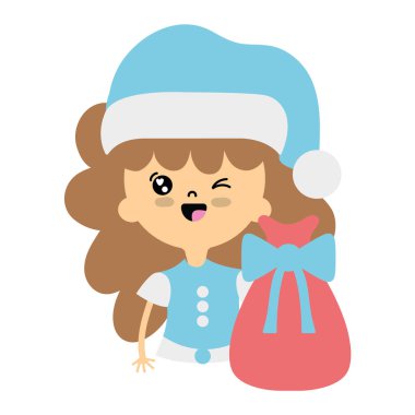 şapka ve Noel çanta vektör çizim ile güzel kız