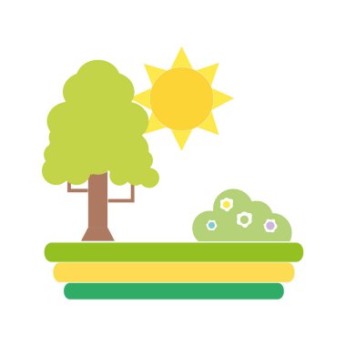 güneş güzellik ağaç ve çiçeklerle bush vektör çizim