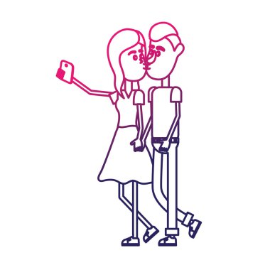 vektör çizim satırı çift öpüşme ve alma selfie ile smartphone