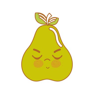 Kawaii şirin kızgın armut meyve, vektör çizim